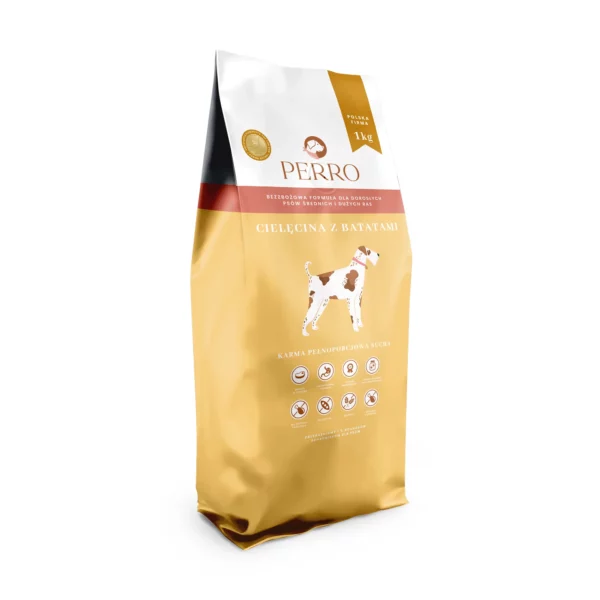 PERRO Karma sucha Cielęcina z batatami – bezzbożowa formuła dla psów dorosłych średnich i dużych ras 1kg