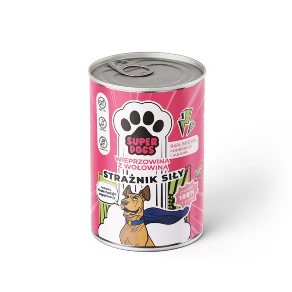 Karma mokra SUPERDOGS Strażnik Siły, Wieprzowina z wołowiną 400g UNISZKI