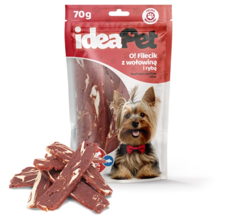 IdeaPet Fileciki z wołowiną i rybą 70g naturalny przysmak dla psa smakołyk