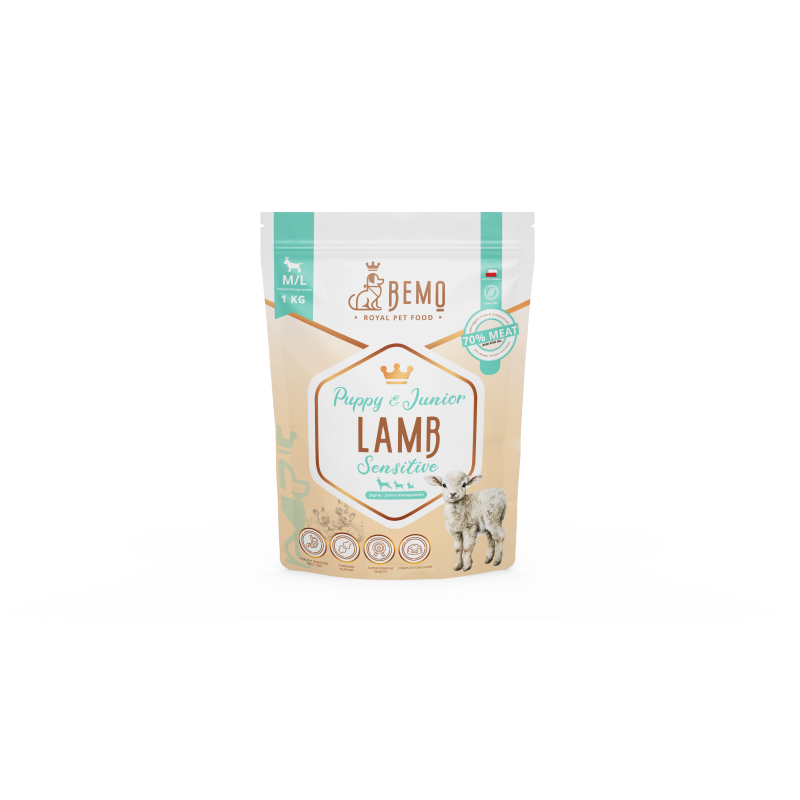BEMO PUPPY & JUNIOR SENSITIVE LAMB - HIPOALERGICZNA KARMA SUCHA DLA SZCZENIĄT Z JAGNIĘCINĄ
