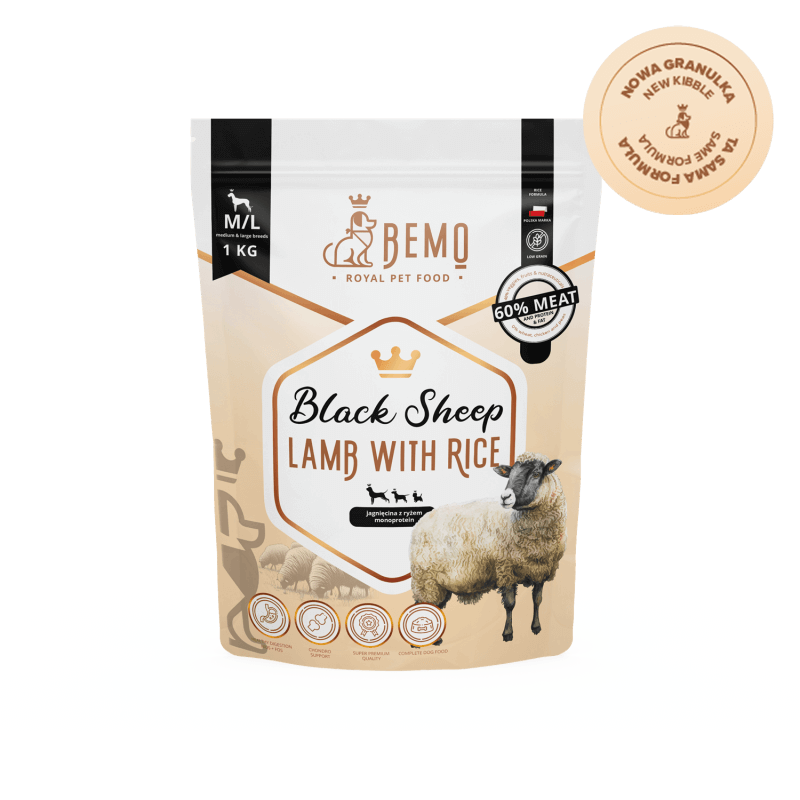 BEMO BLACK SHEEP - MONOPROTEINOWA KARMA SUCHA DLA PSÓW DOROSŁYCH Z JAGNIĘCINĄ