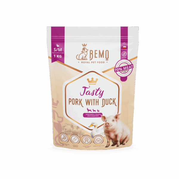 BEMO TASTY - WYBITNIE SMAKOWITA KARMA SUCHA DLA PSA Z WIEPRZOWINĄ I KACZKĄ